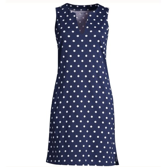 Lands' End Navy Blue Polka Dot Knit Shift Dress w/Pockets Size 1X 16W-18W Plus - Picture 5 of 11